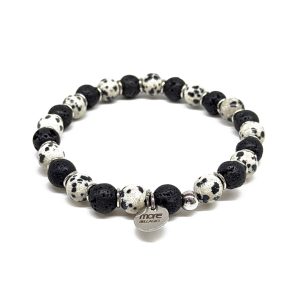 Gemstone/Steel Pietre8 Bi Color Bracelet Lava and Dalmatina