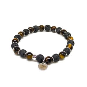 Gemstone/Steel Pietre8 Bi Color Bracelet Lava and Tiger Eye
